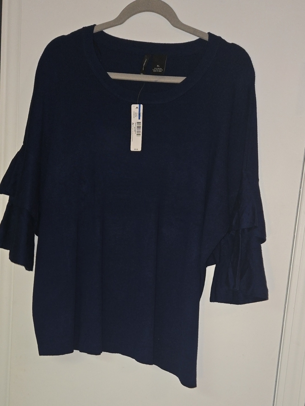 new directions Navy Ruffle-Sleeve Tunic Top